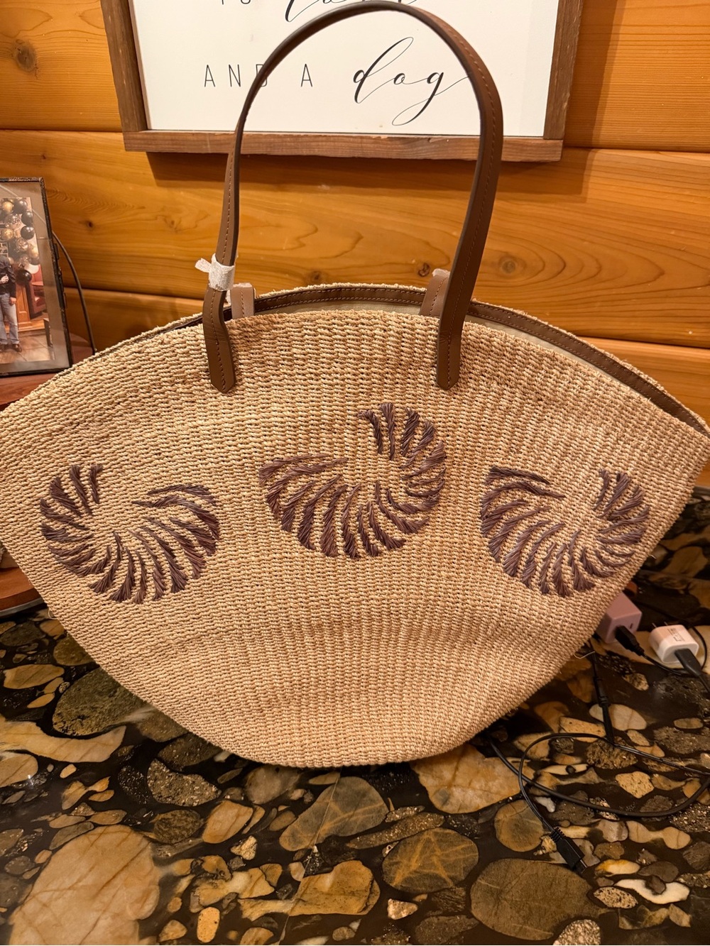 Poolside Handwoven Straw Tote with Brown Embroidered Accents
